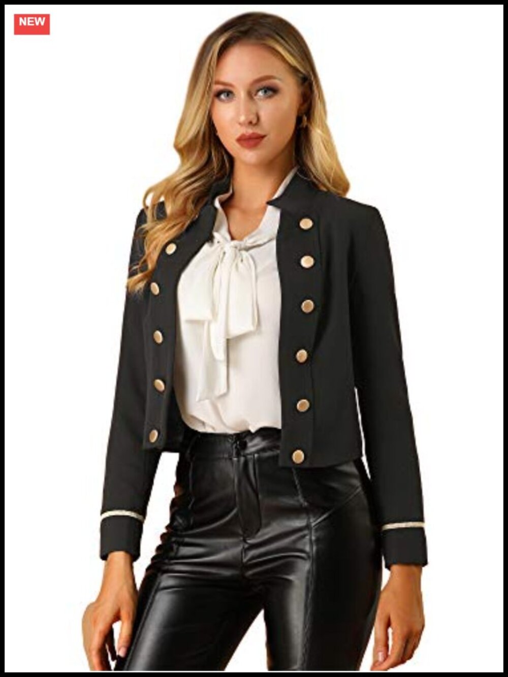 Steampunk Cropped Open Front Button Decor Jacket Stand Collar Long Sleeve
